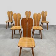 Chaises de salle à manger vintage brutalistes en bois 1970 « cœurs »