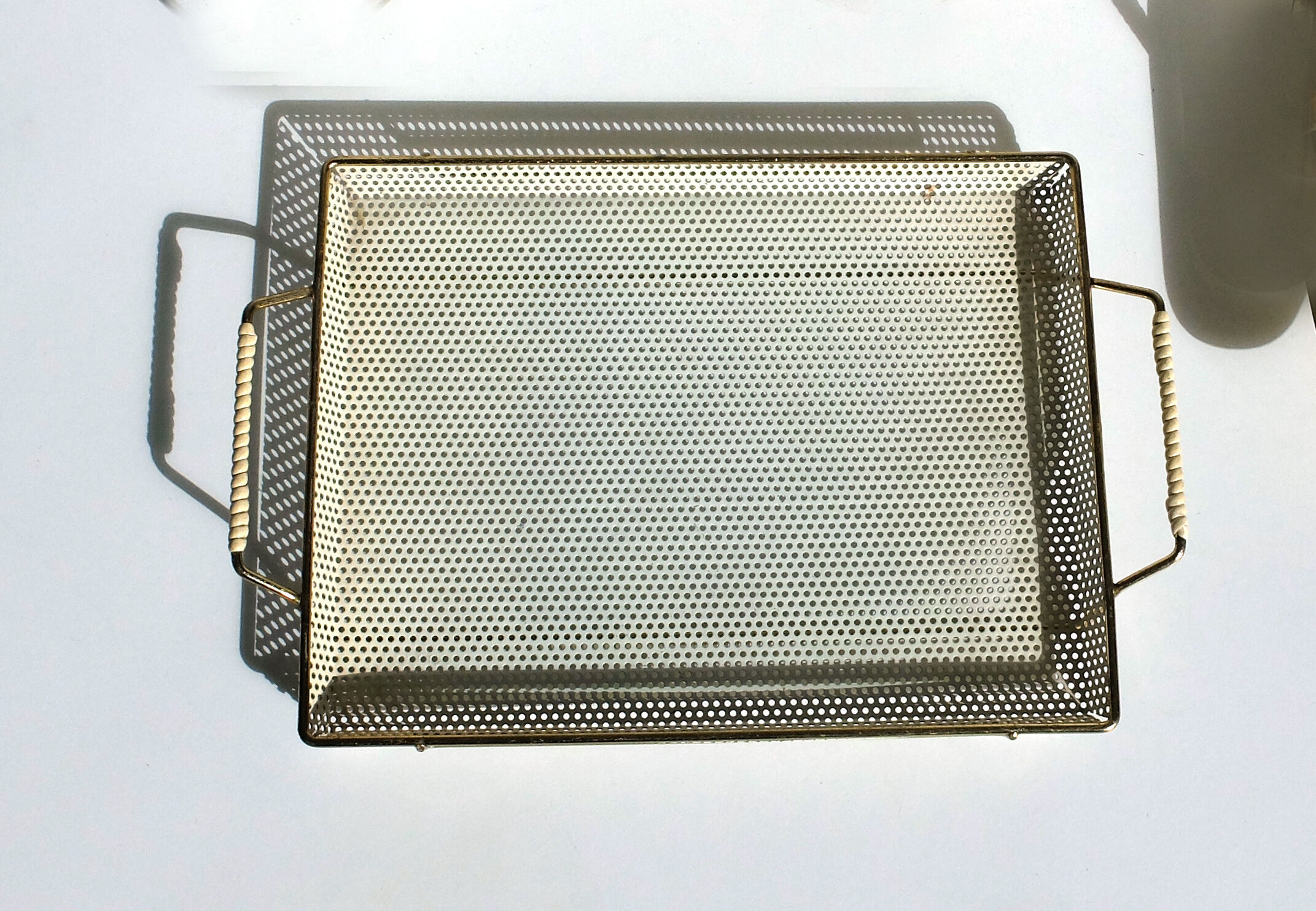 White and gold top in perforated sheet metal & brass 1950s-60s