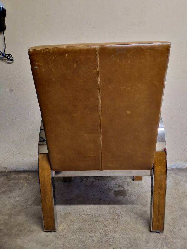 Aviator chair - In walnut veneer and chrome metal - 1970s design