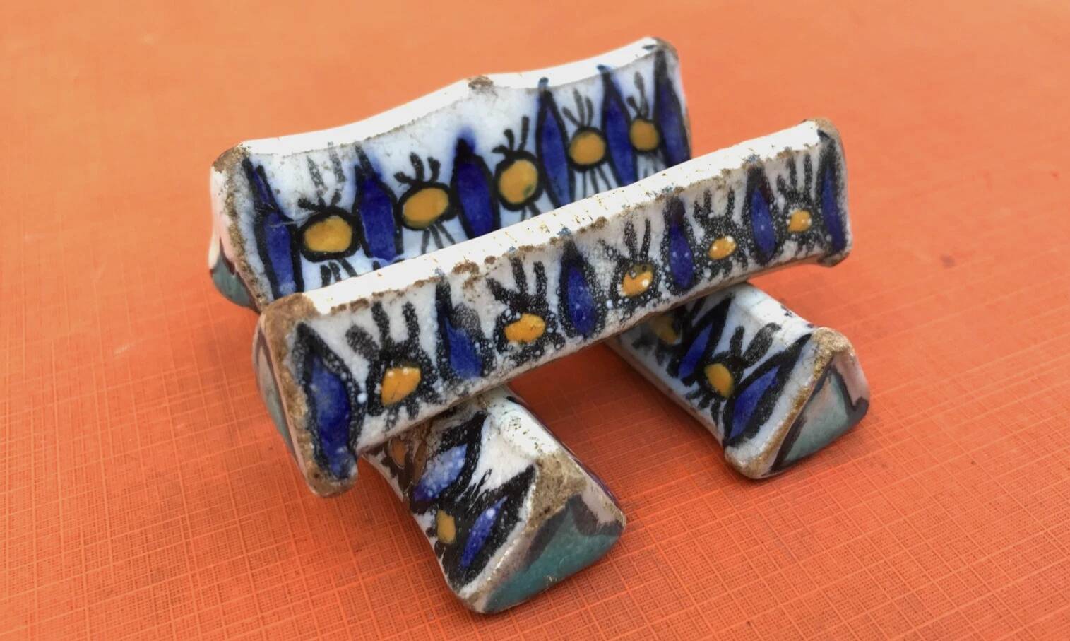 1920-1940 4 Knife holders Glazed ceramic from Nabeul, Tunisia