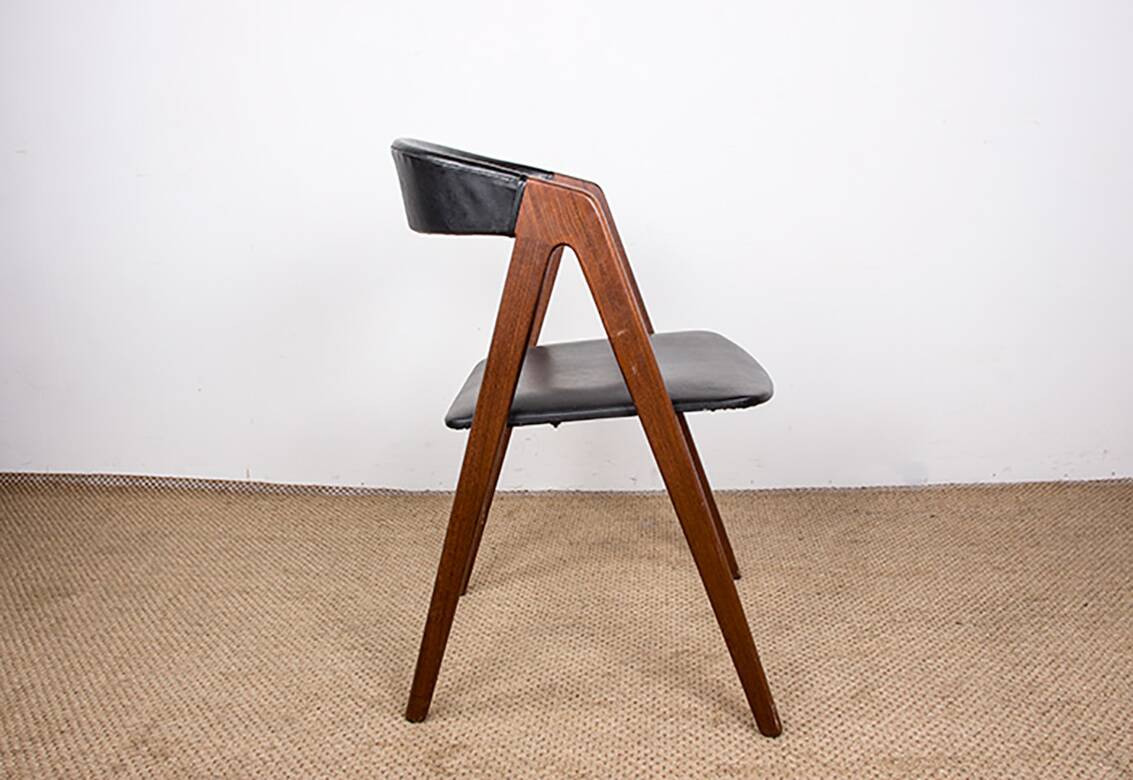 4 Danish chairs in Afromosia and skai model 205 by Thomas Harlev