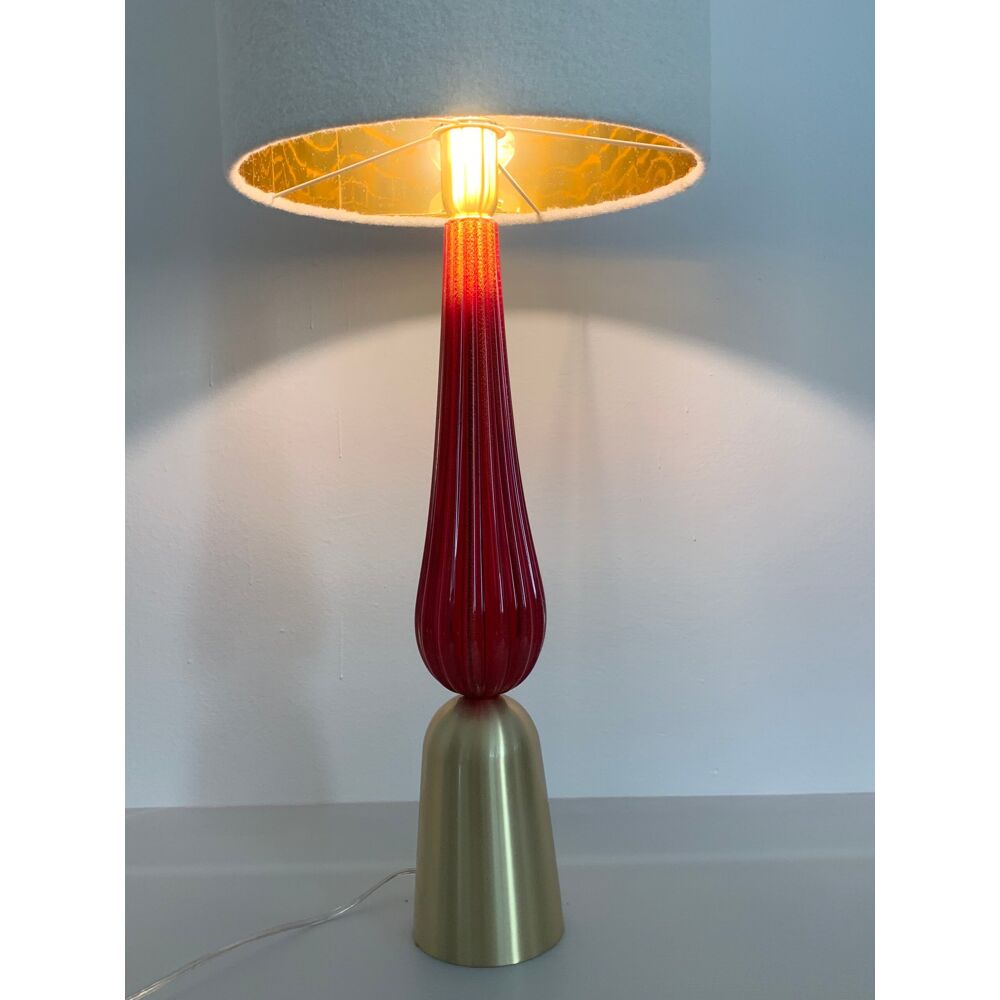 RED Murano Glass Table Lamps with Bouclé Lampshde by SimoEng
