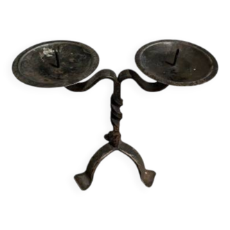Rustic black metal candle holder - dimensions 20 x 23.5 cm