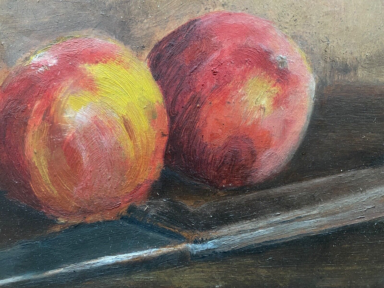 Oil on Isorel signed Still Life with Fruits XXth Natural wood frame