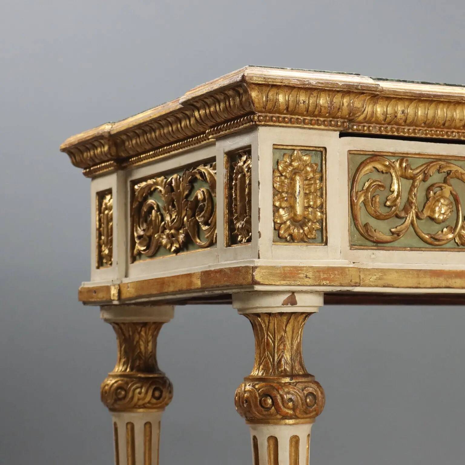 Table éclectique ancienne en bois laqué et marbre, Italie, XIXe siècle