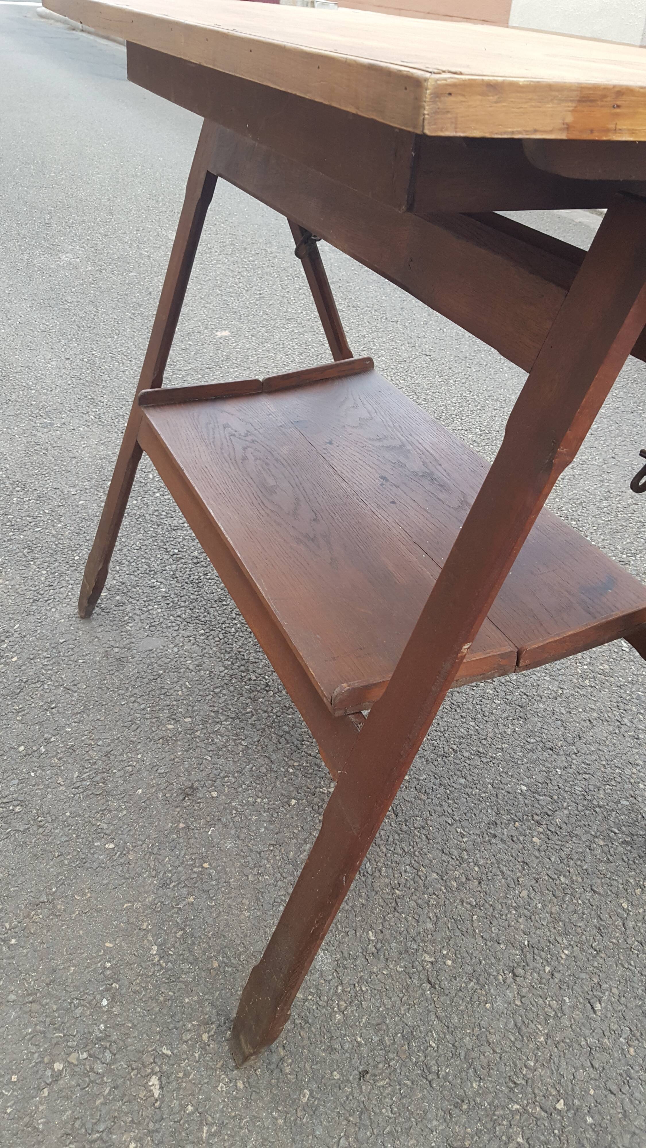 Drawing table wood and vintage metal