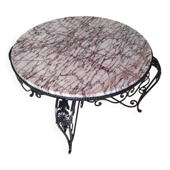 Wrought iron table with marble top