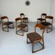 Set of 6 Baumann sleigh chairs in wood and brown fabric, original 1960s