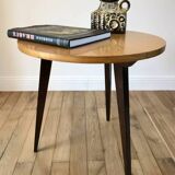 Tripod coffee table in wood and two-tone marquetry Scandinavian design 50s-60s