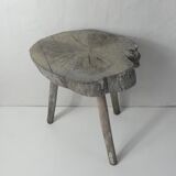 Old brutalist solid wood stool
