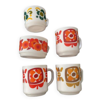 Lot 5 Mugs & Tasses Arcopal Lotus 70's