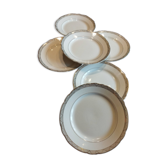 6 Villeroy & Boch Mettlach ivory and gold dinner plates vintage 1950s