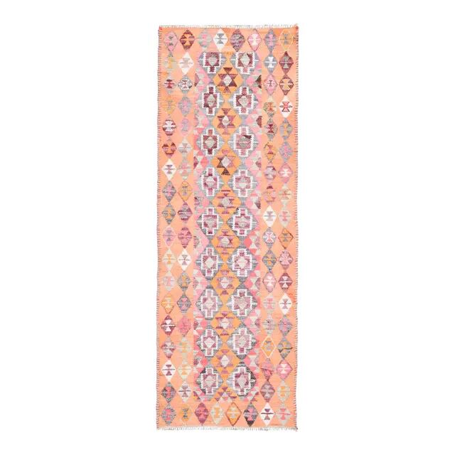 Vintage Turkish Oushak handmade wool cotton orange runner rug 71x202