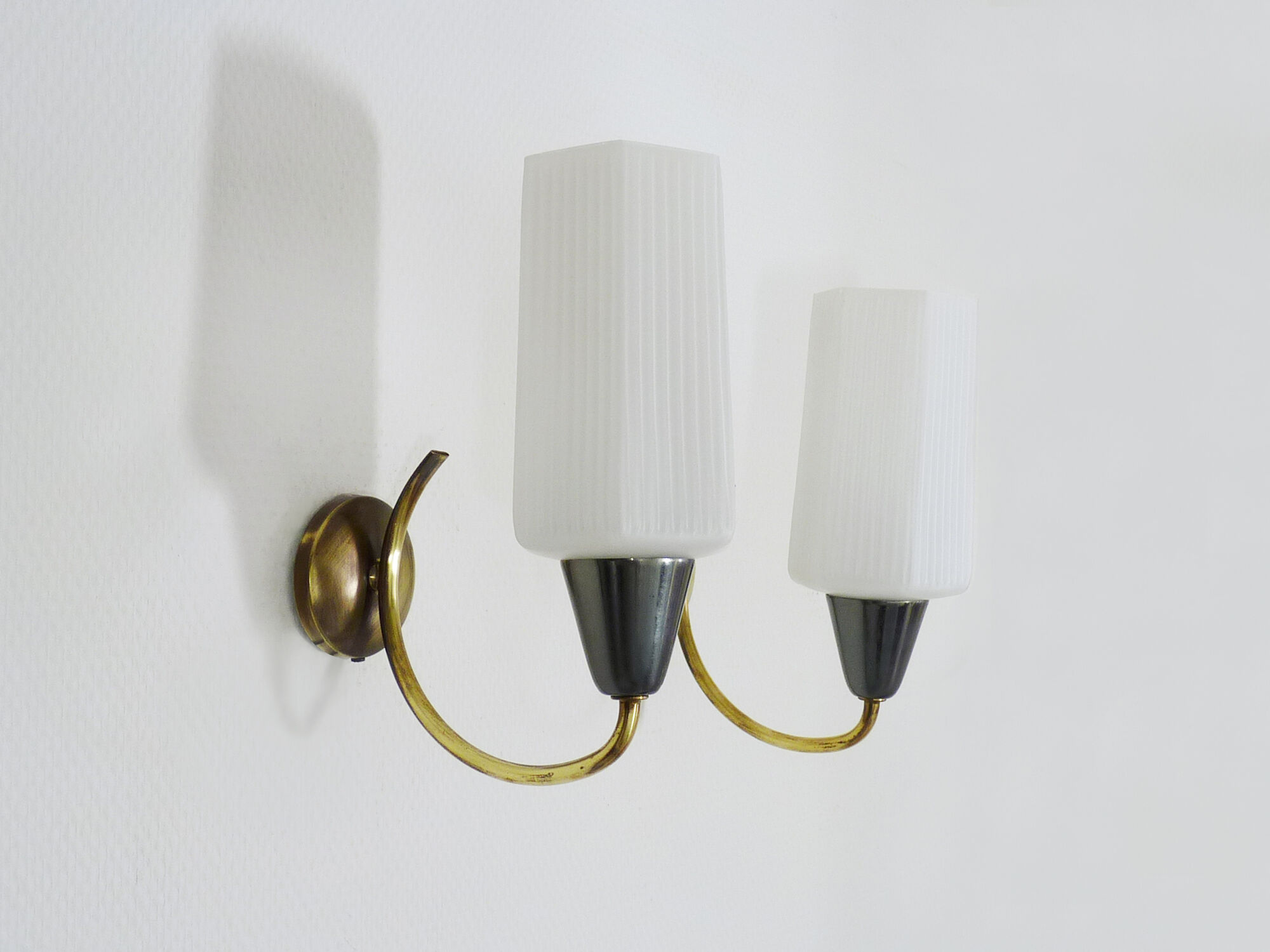 Pair of white glass globe brass wall light Year 50