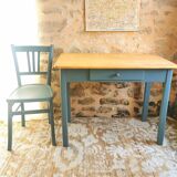 Blue patinated desk and chair