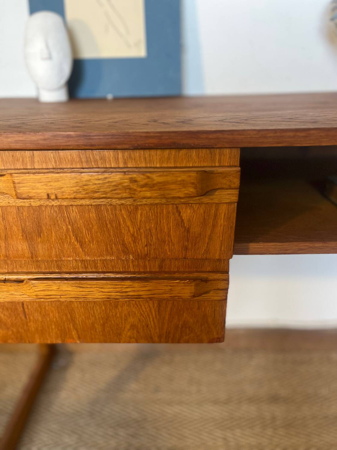Vintage desk sled legs oak veneer