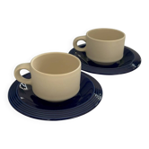 Lot de 2 tasses en céramique vintage Bleu cobalt & écru • Service à ca