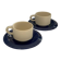 Set of 2 vintage ceramic mugs in cobalt blue & ecru • Tea service