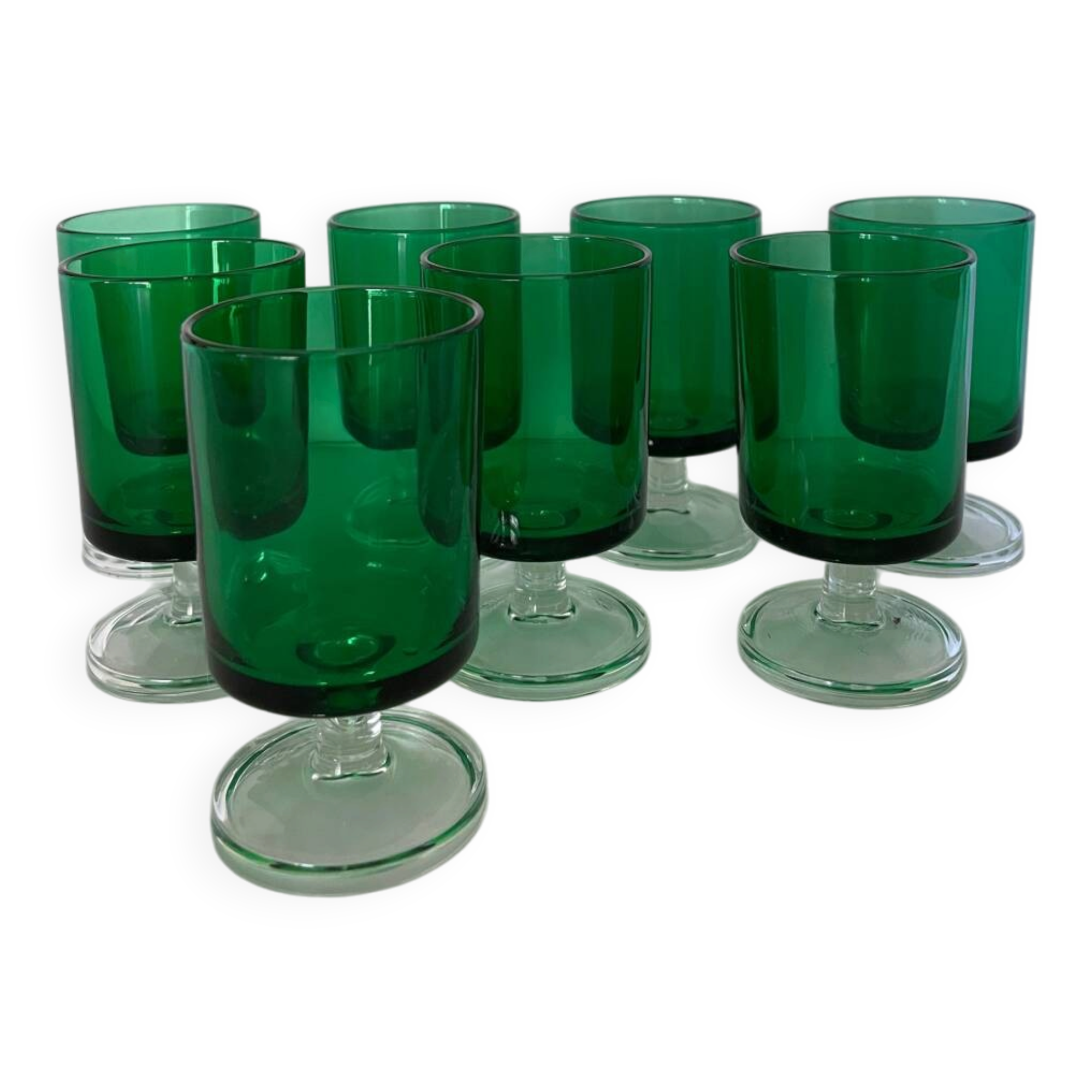 8 verres à pied Luminarc France années 70 verts bicolores