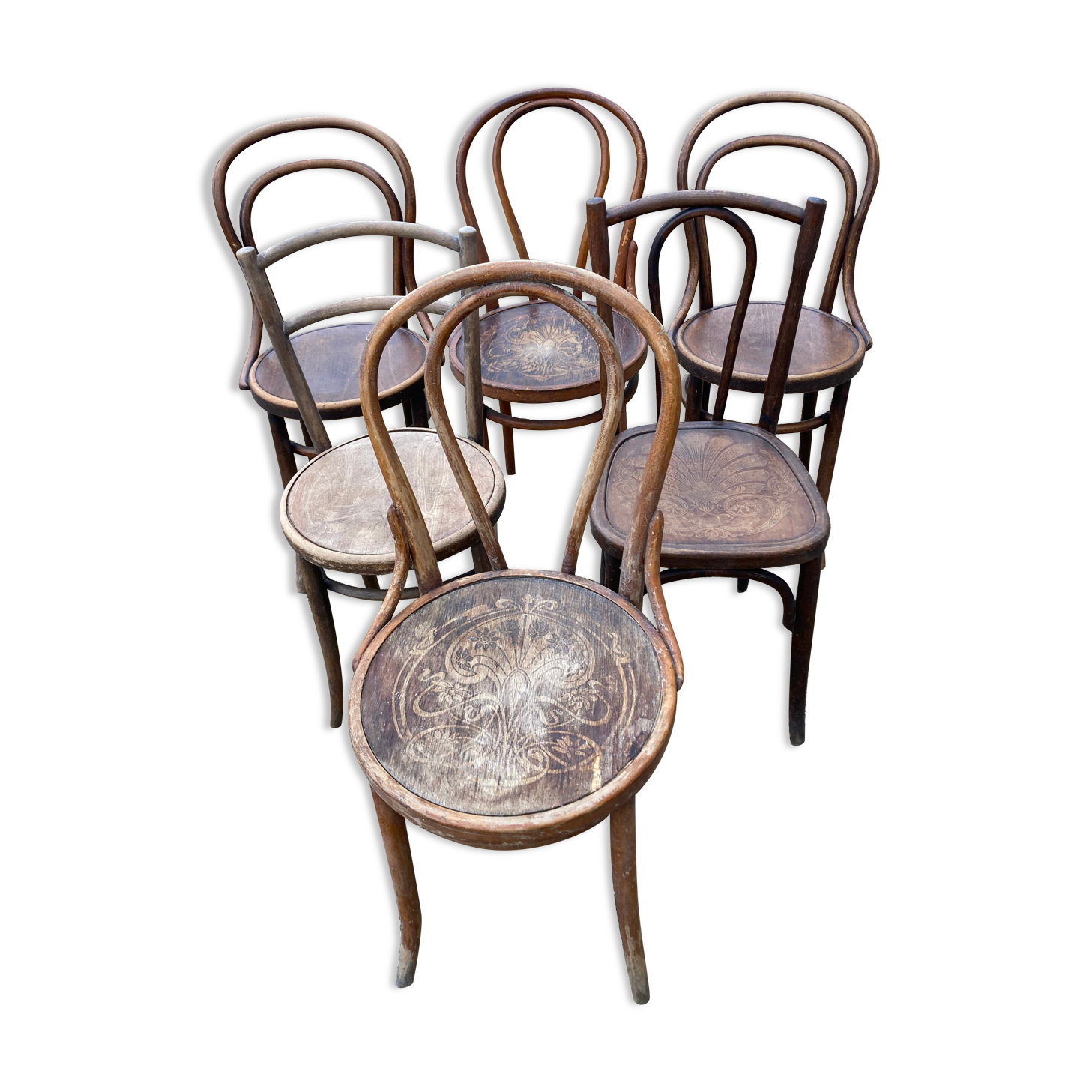 6 mismatched bistro chairs