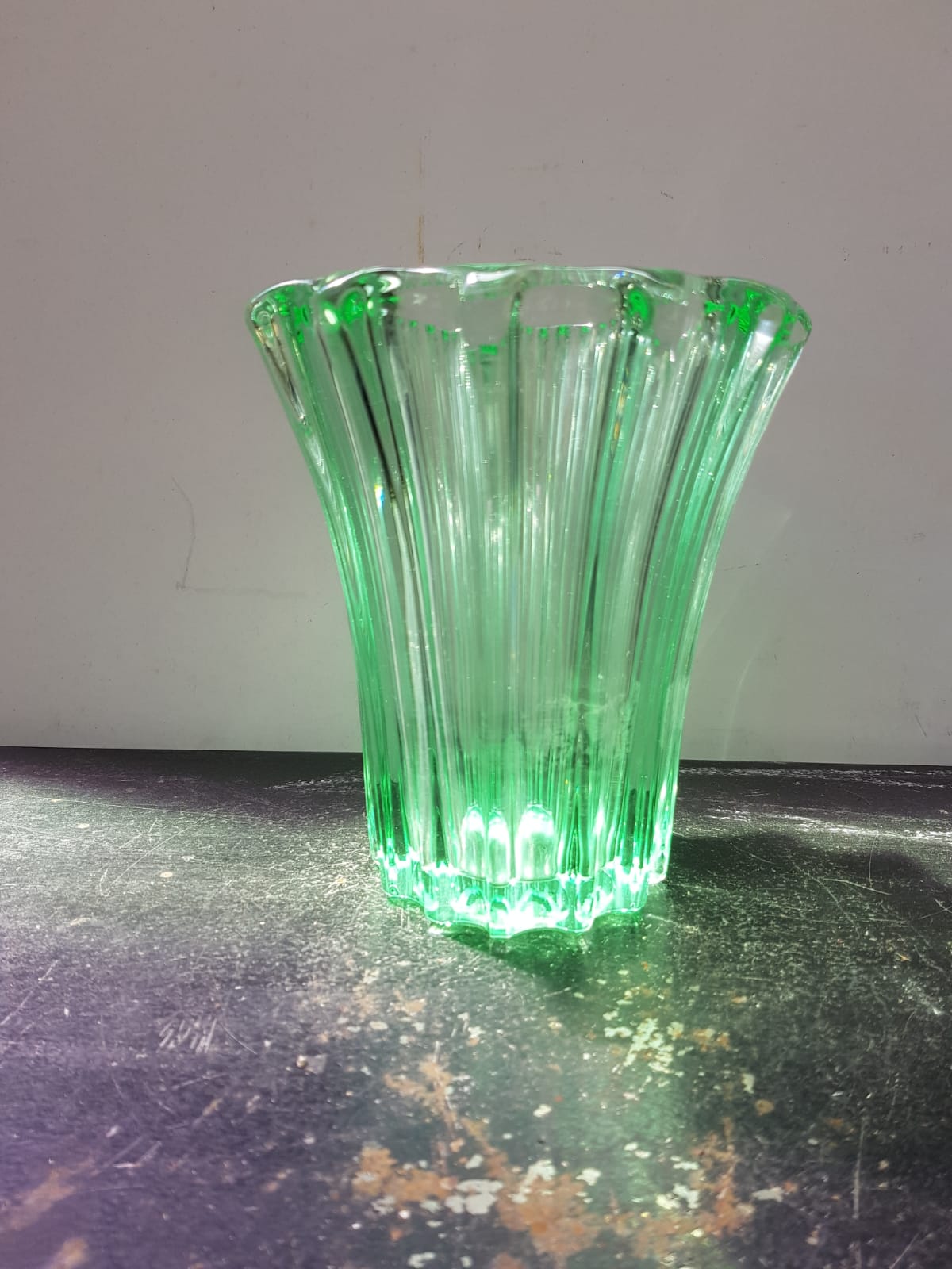 Old P d'Avesn vase uranium green glass made in France vintage