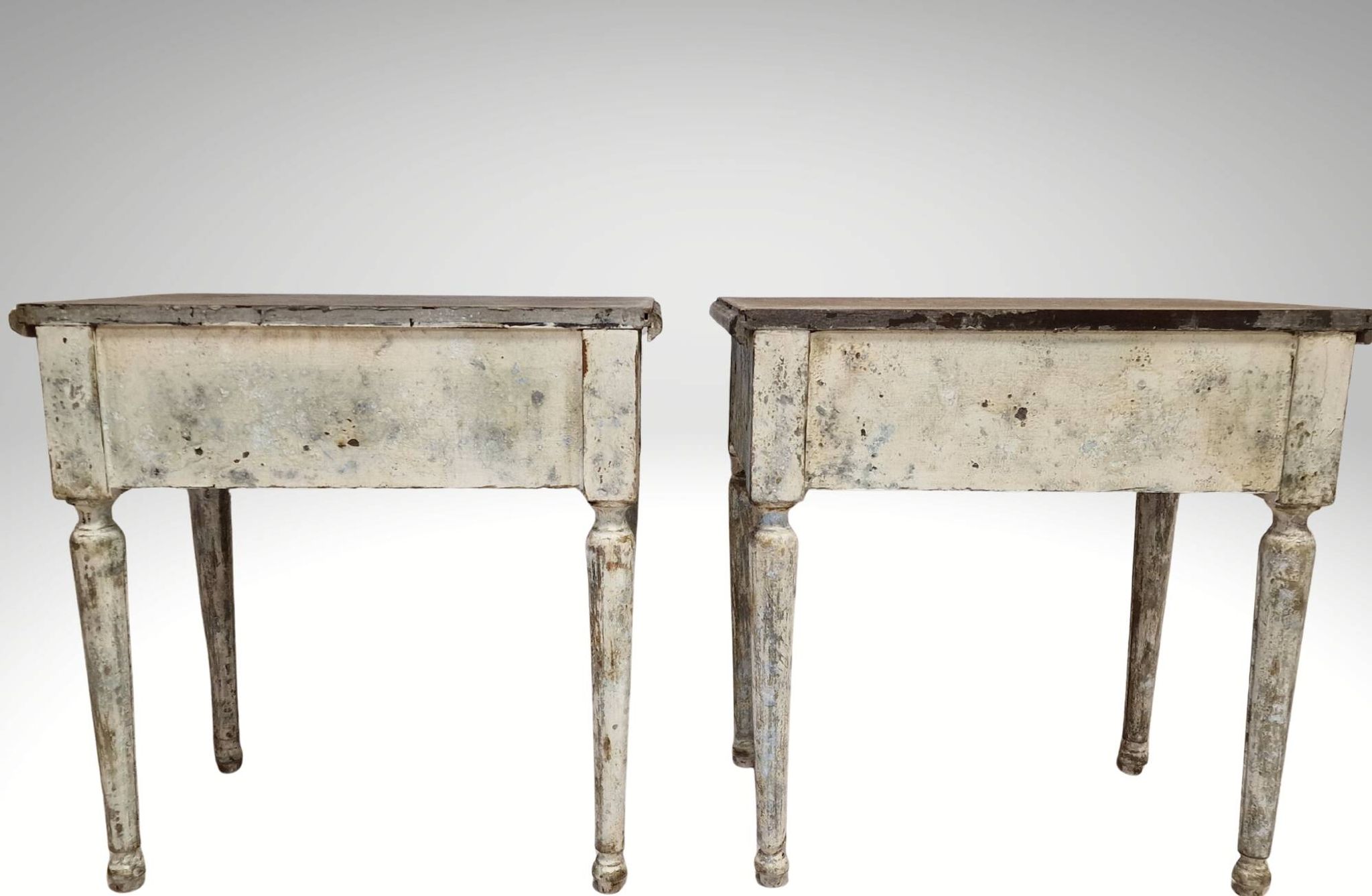 Pair of Louis XVI style bedside tables with patina