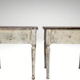 Pair of Louis XVI style bedside tables with patina