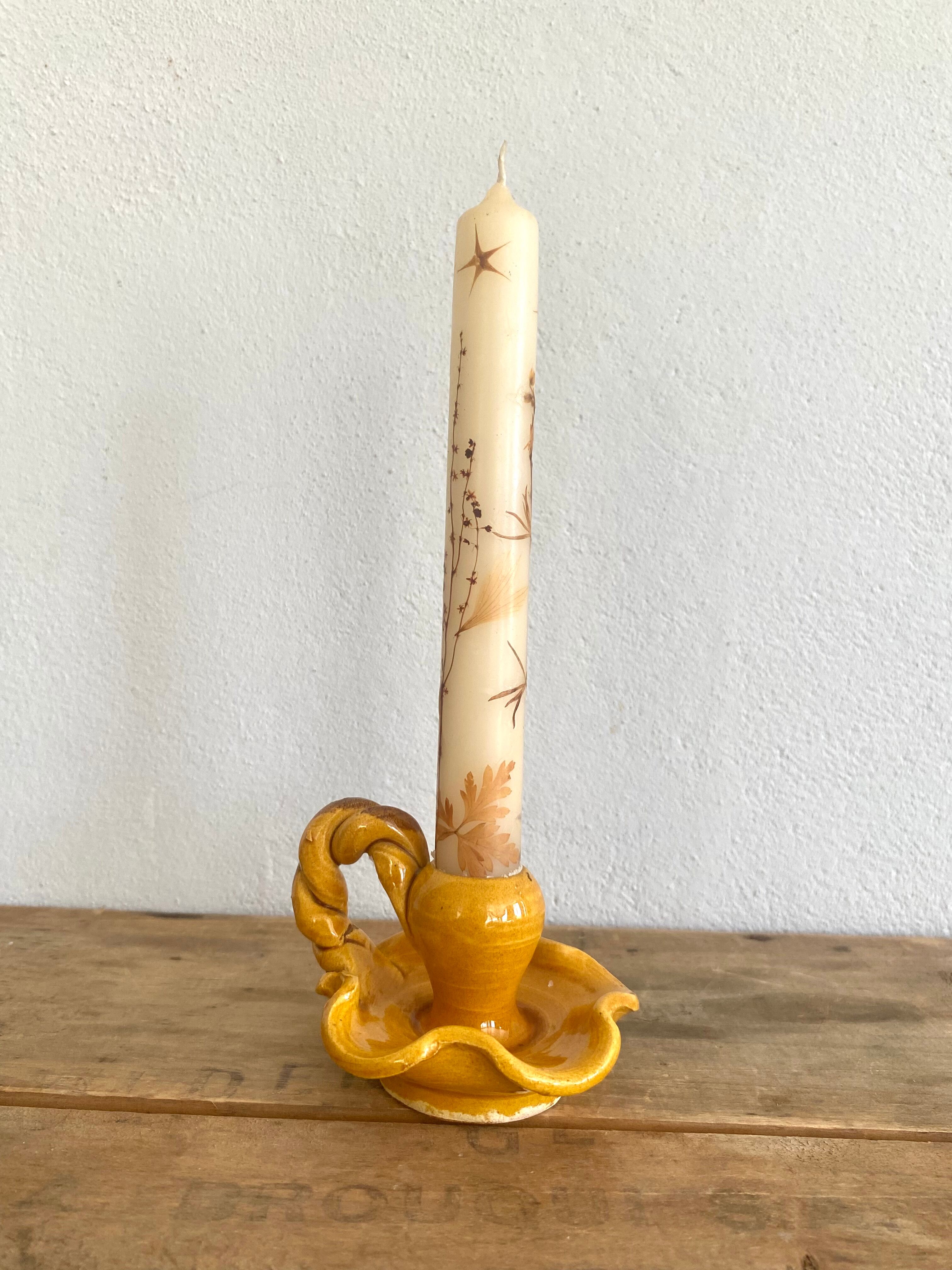 Provencal candle holder in glazed ceramic