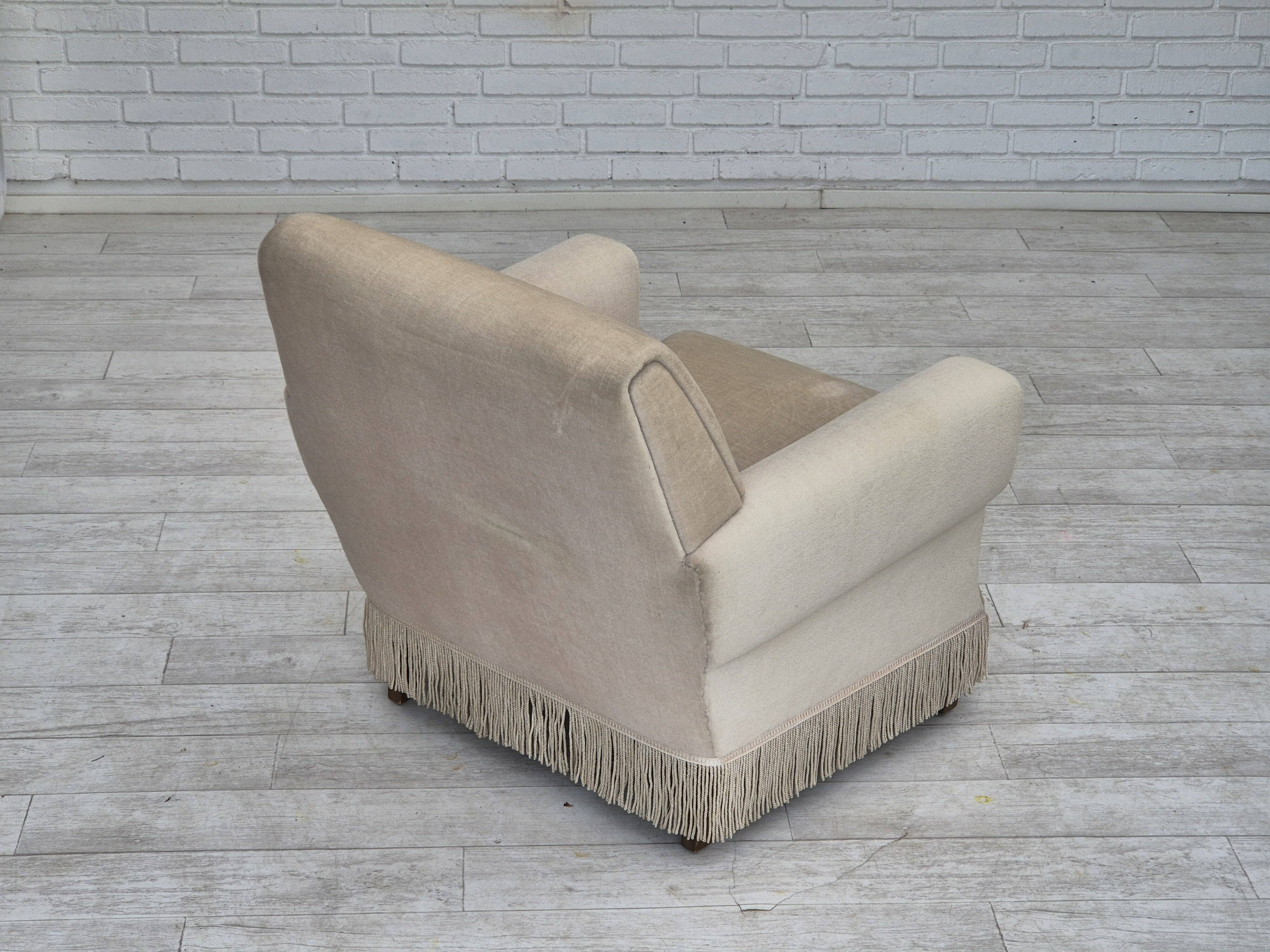 1970s, Danish vintage chair, furniture velour, ash wood, original condition.