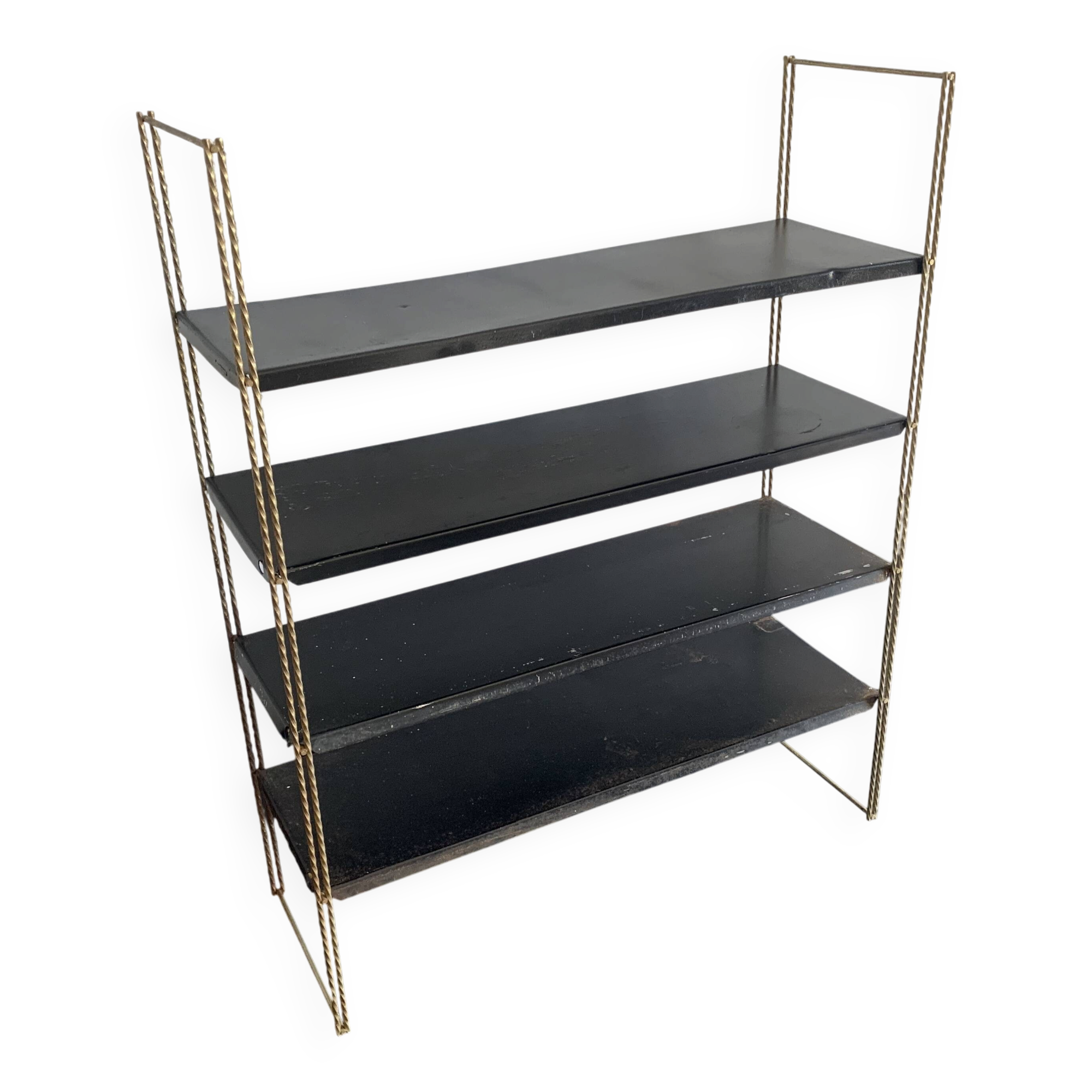 Vintage 1960 String wall shelf black and gold - 60 x 48 cm