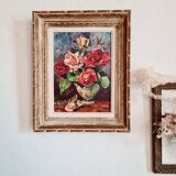 Peinture tableau ancien bouquet