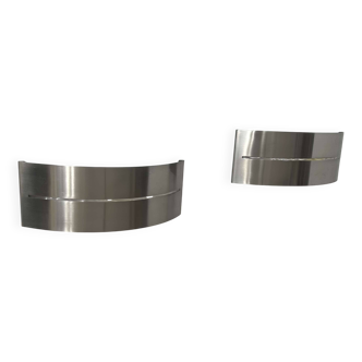 Pair of vintage wall lights, brushed metal, France 1980.