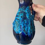 Vintage Vallauris pitcher vase in deep blue glazed ceramic, art piece