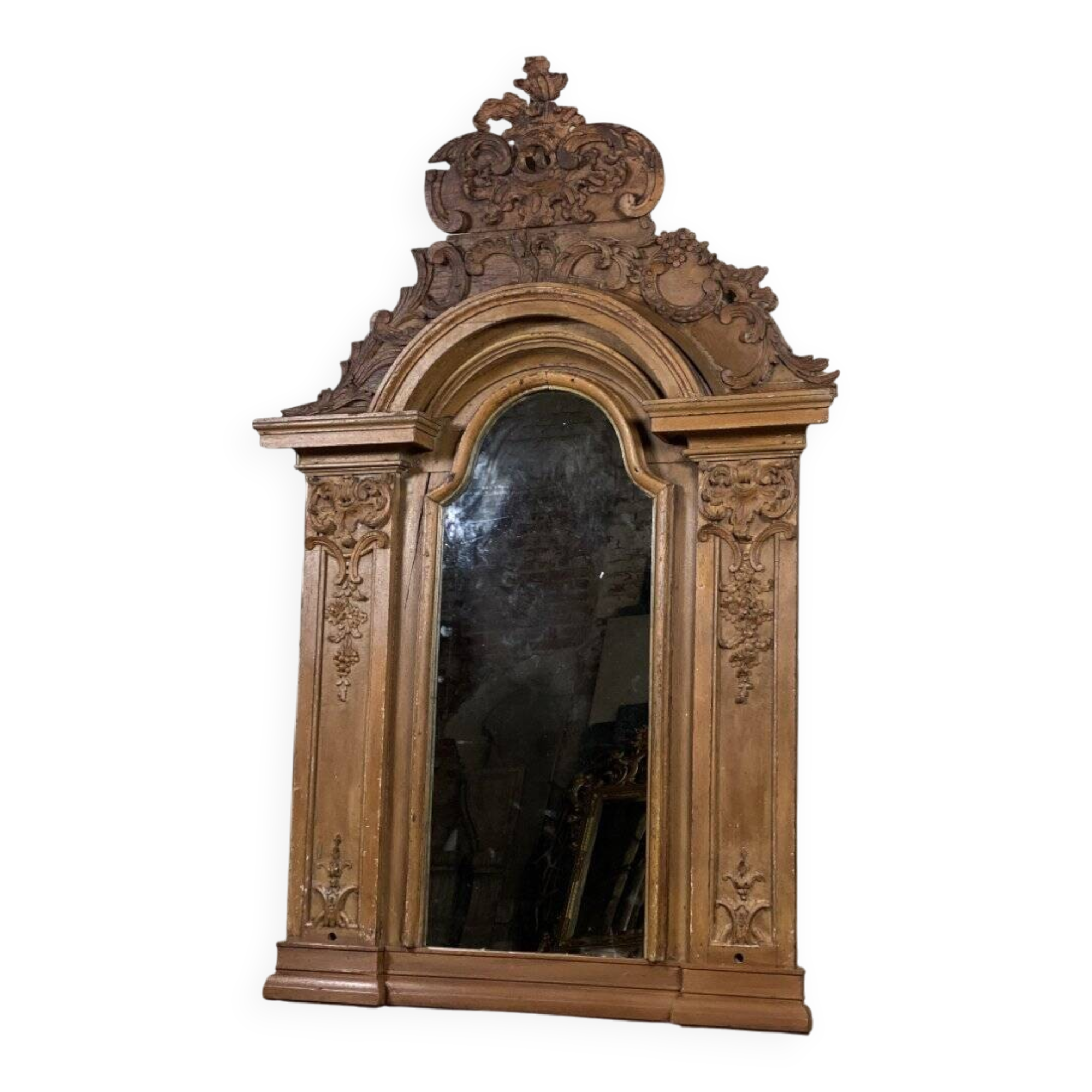 Painted carved wooden mirror, 18th century