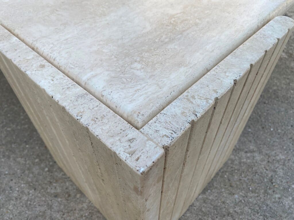Large marble travertine coffee table in the shape of an eye from Roche Bobois vintage 70s