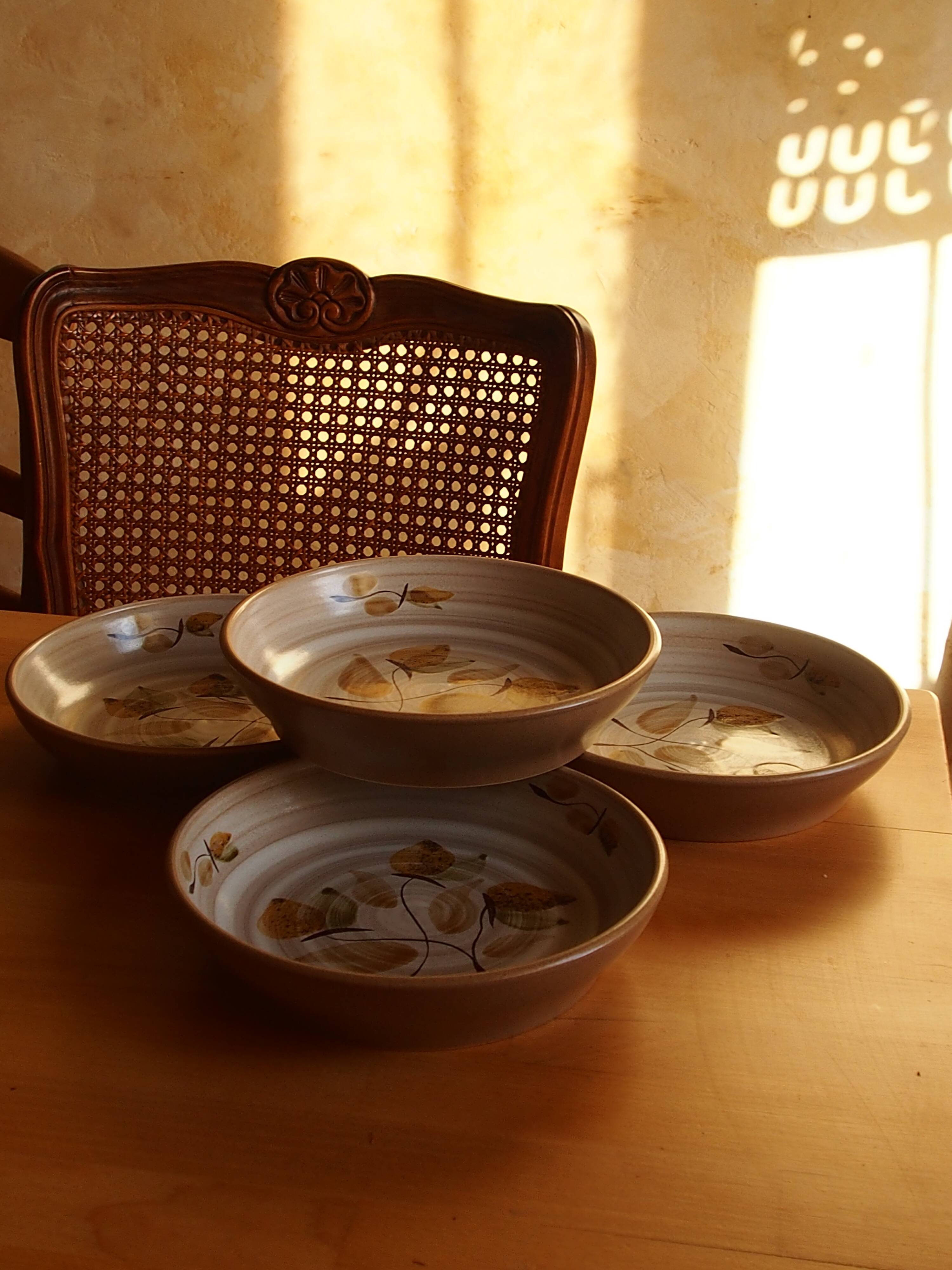 Four bowl-shaped plates in vintage Niderviller stoneware with plant decoration