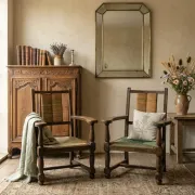 Brutalist pair of rustic turned wooden armchairs from the 1950s.