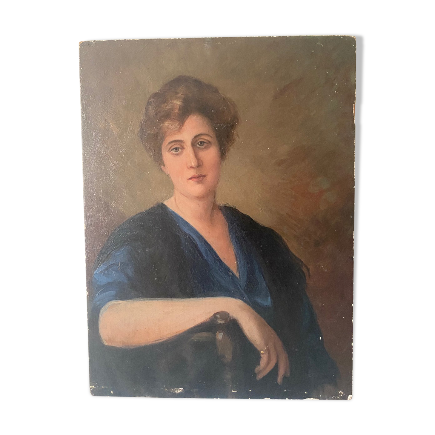Portrait woman oil on wood