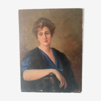 Portrait woman oil on wood