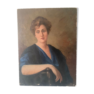 Portrait femme huile sur bois