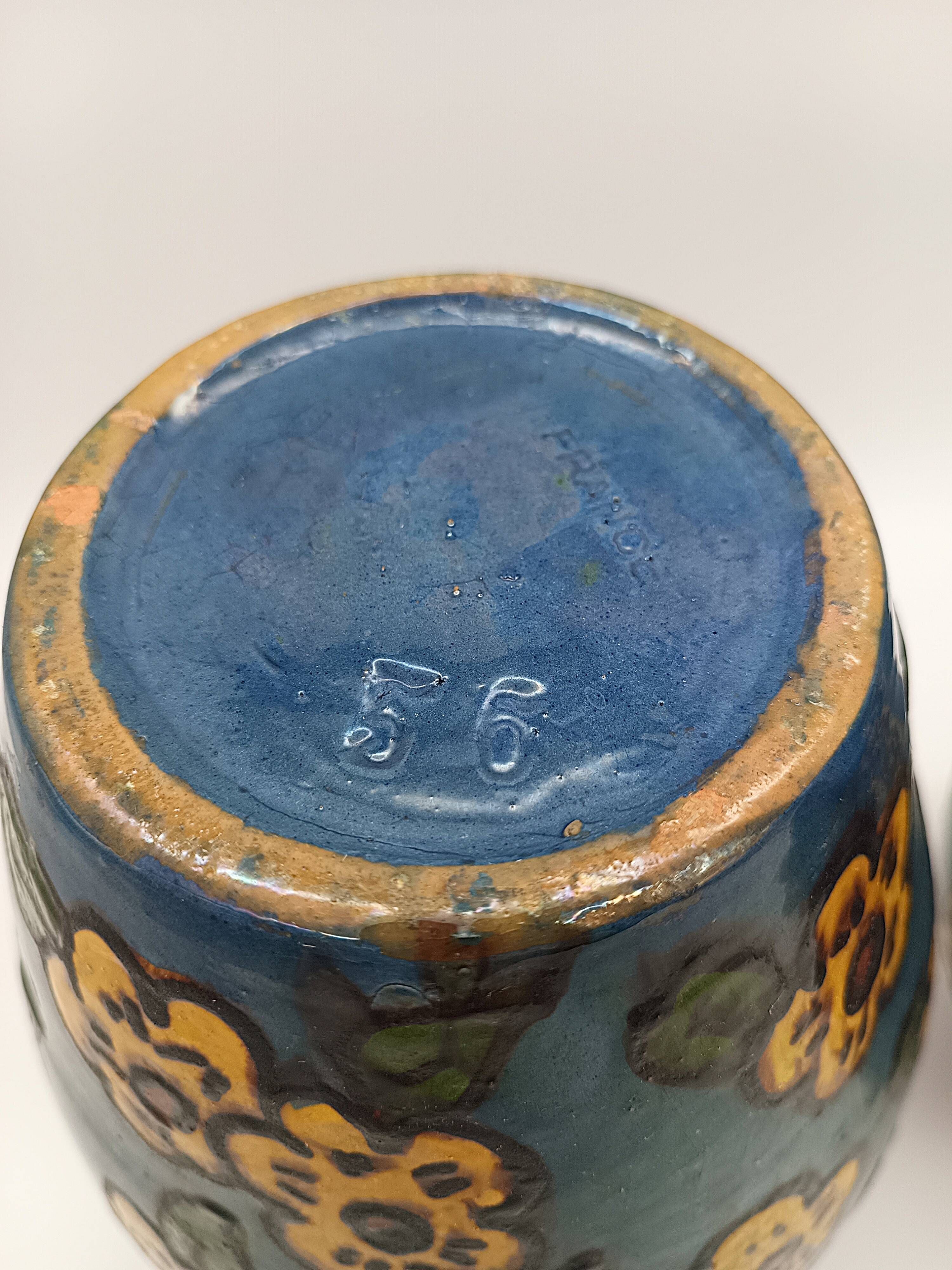 Pair of Large Art Deco Vases Émile Simonod H28cm Glazed Ceramic Blue