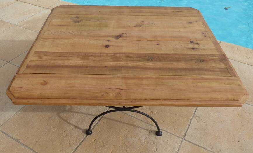 Coffee table Large stylish solid wood top and wrought iron foot