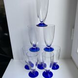 Set of 8 glasses of champagne with blue feet 60s-70s
