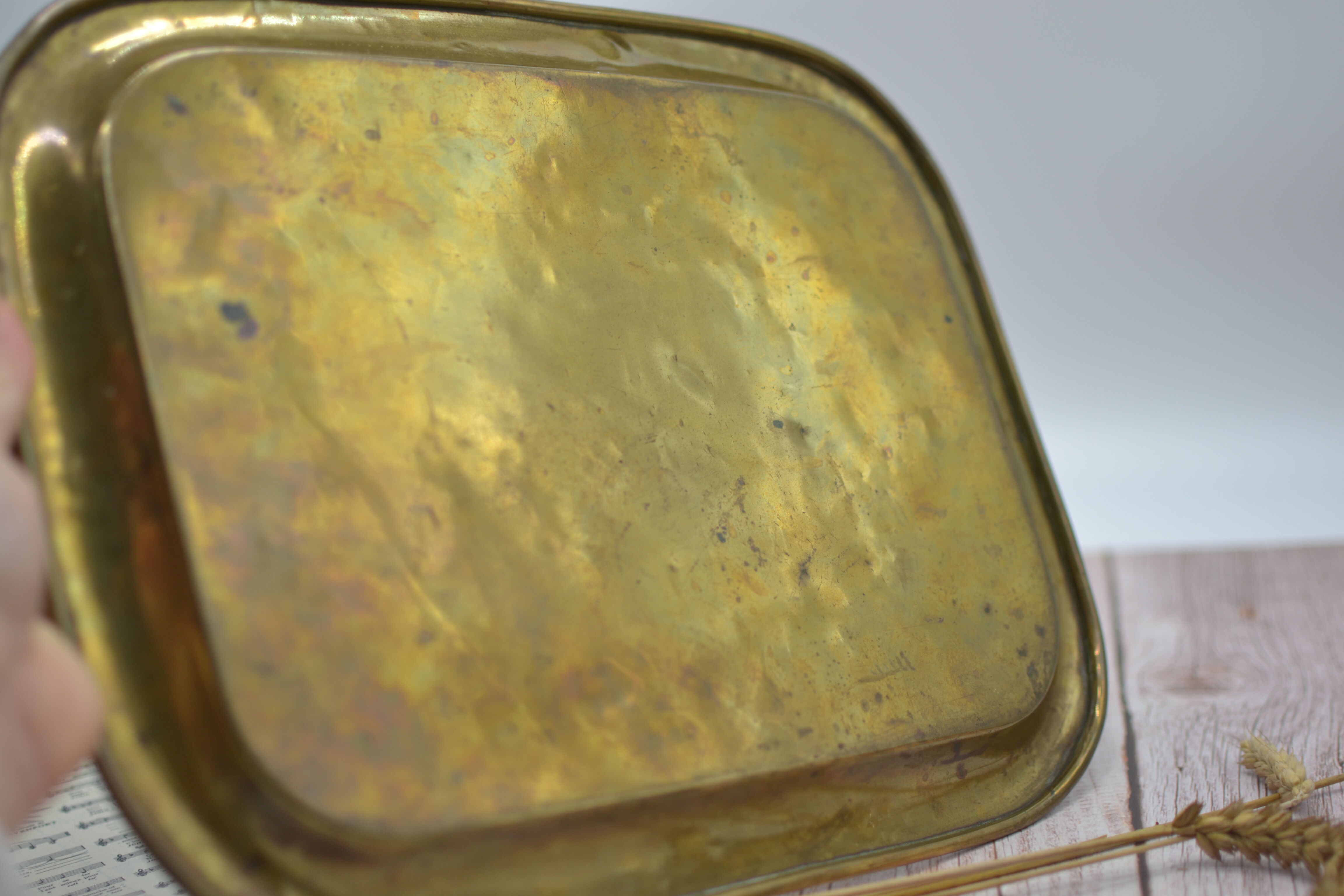 Vintage golden brass serving tray