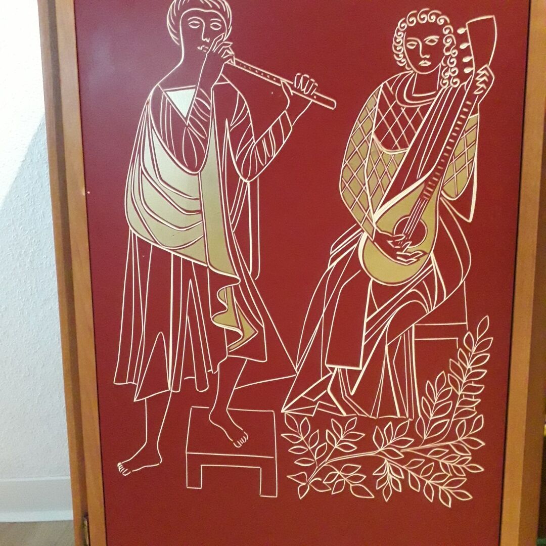 Red Lacquer Bar with gold leaf detail France circa 1950