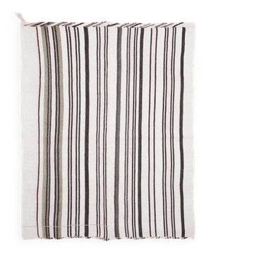 Kilim Turc Vintage Rayé Blanc et Brun, Tapis Bohème Tissé Main, 175x220Cm