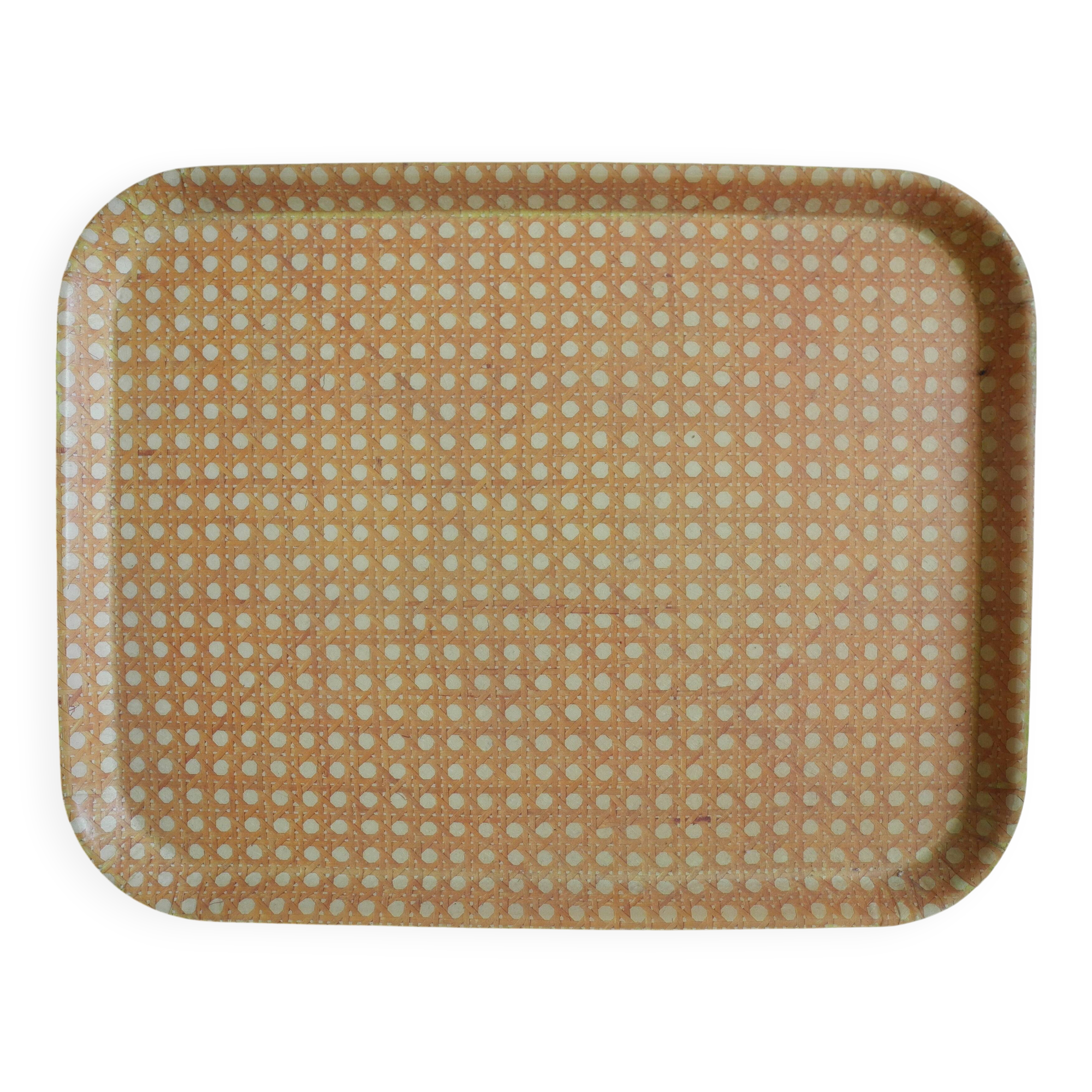 Plateau Mullerhof fibre cannage déco vintage french fiberglass tray 70s