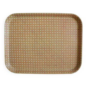 Plateau Mullerhof fibre cannage déco vintage french fiberglass tray 70s