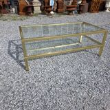 Table basse Pierre Vandel en métal doré brossé années 70