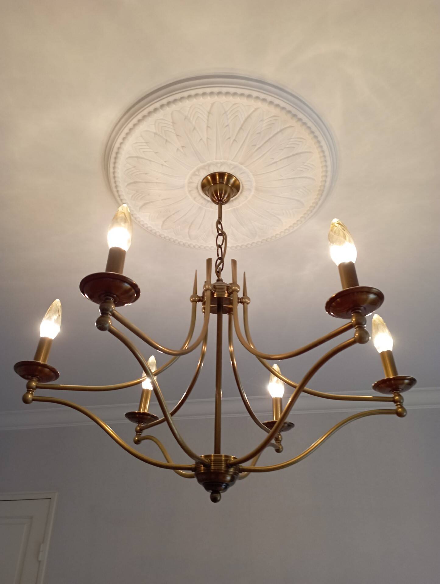 6-branched brass chandelier